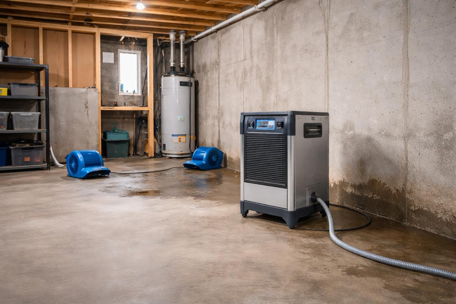 Finished basement dried and dehumidified for year-round comfort